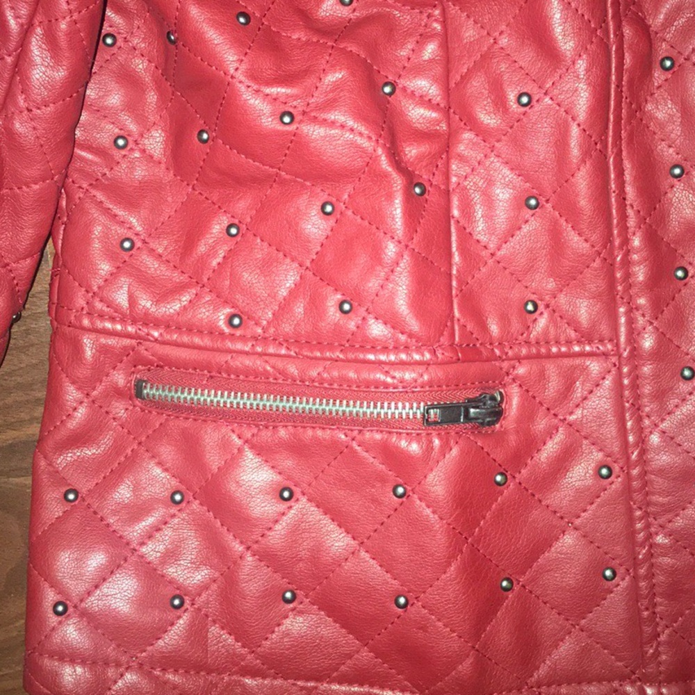 INC Silver Studded Red Leather Jacket - Picture 2 of 3